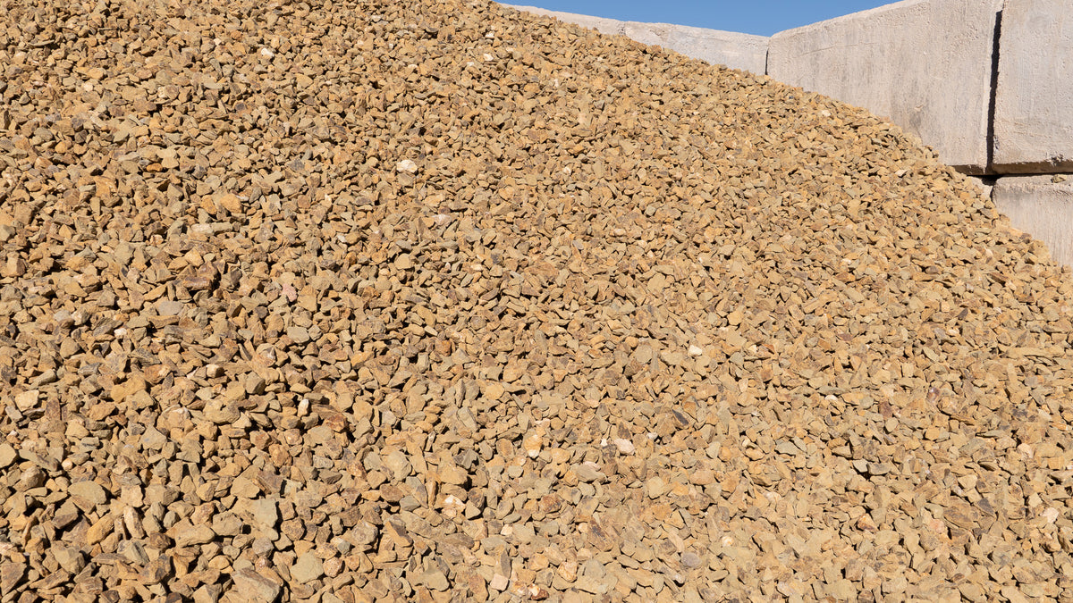Gold 3/4 inch decorative rock, pile at the Rock-It yard